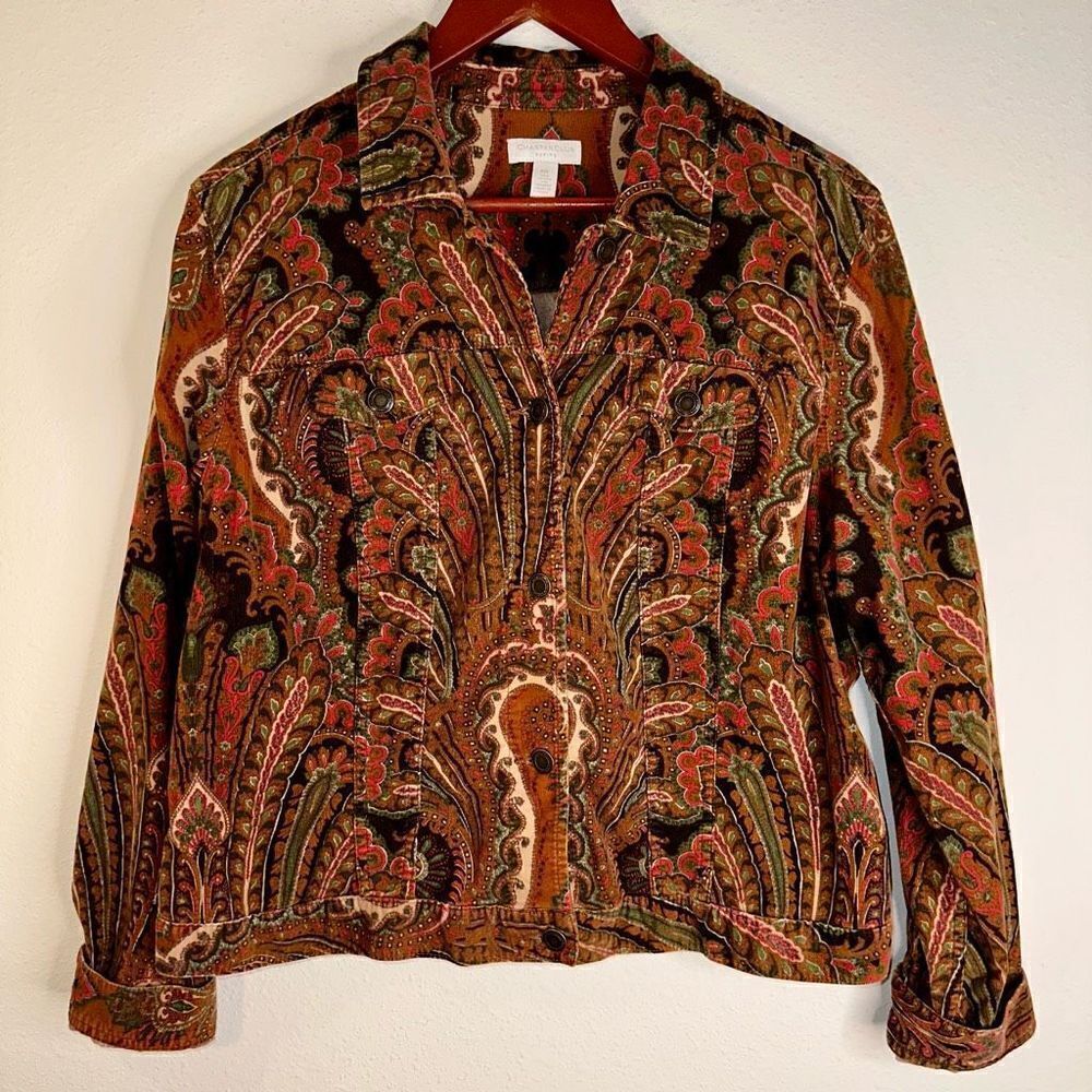 Vintage 90s Y2K Charter Club Boho‎ Paisley Corduroy Jacket Groovy Whimsigoth PL